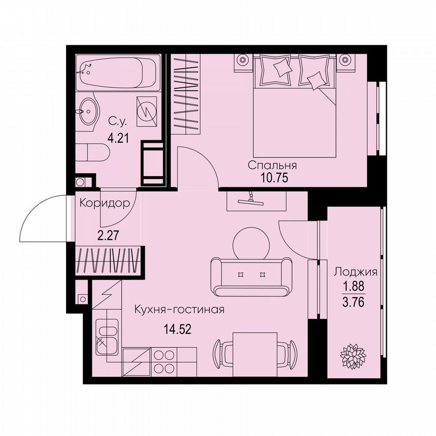 1-к. квартира, 33,6 м², 4/9 эт.