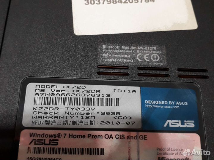Asus K72D ноутбук