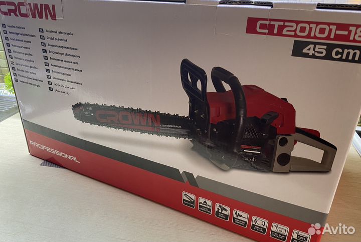 Бензиновая цепная пила crown 1800Вт 45см Новая