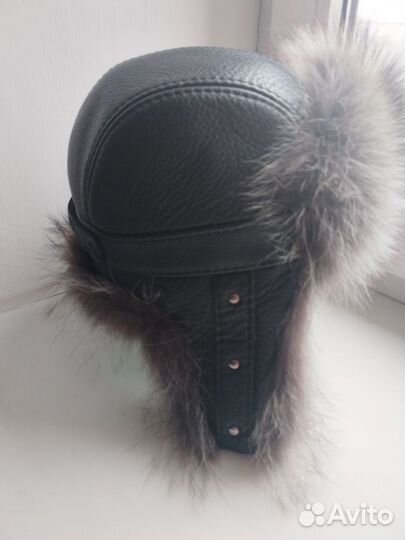 Шапка ушанка кожаная мужская