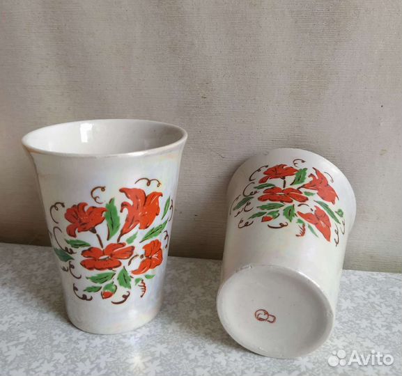 Вазочки на ножке хохлома, стаканы в коробке СССР