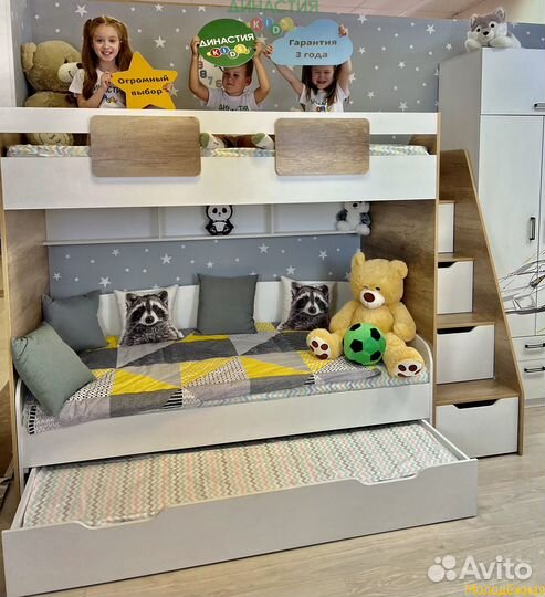Кровать-чердак Лайт Лофт + выкатная 2-х ярусная кровать