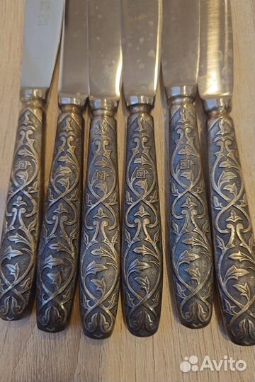 Набор десертных ножей 6 штук с посеребрением, СССР