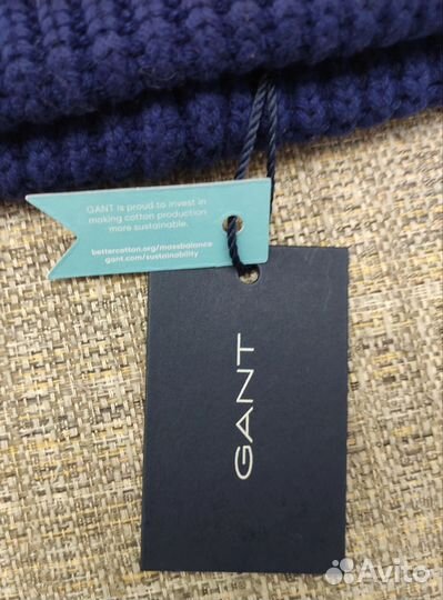 Мужская шапка Gant Cotton Rib, синяя (Оригинал)