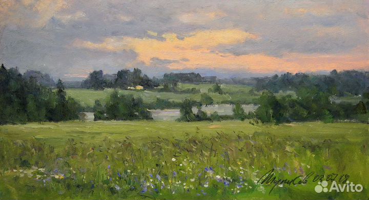 Картина маслом Вечер. Дождь прошёл
