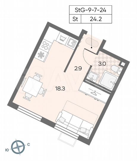 Квартира-студия, 24,2 м², 14/24 эт.