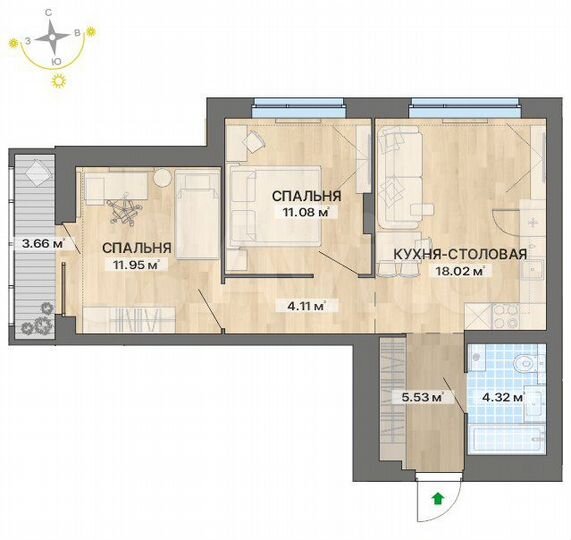 2-к. квартира, 58,7 м², 15/29 эт.