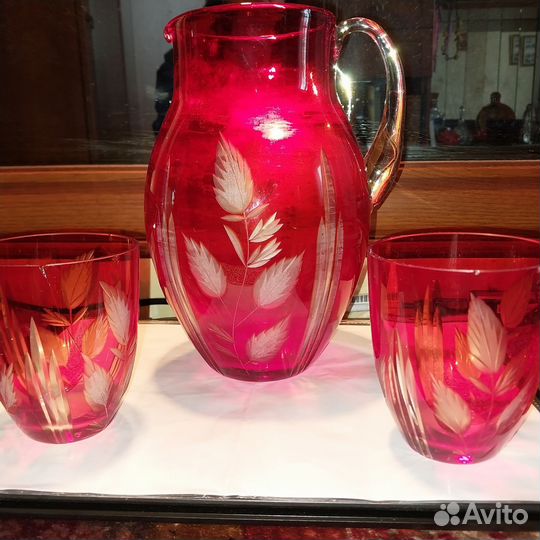 Кувшин и стаканы рубиновое стекло СССР, лимонница
