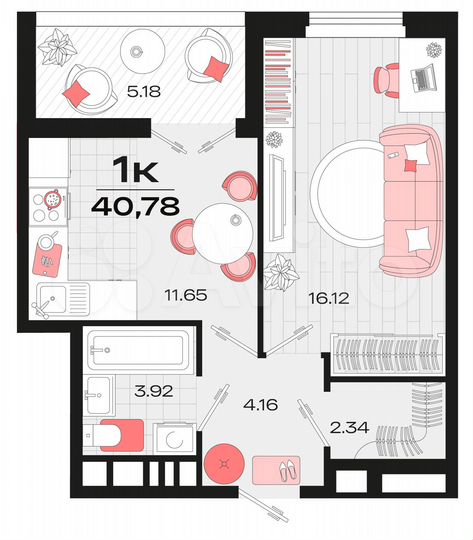1-к. квартира, 40,1 м², 10/14 эт.