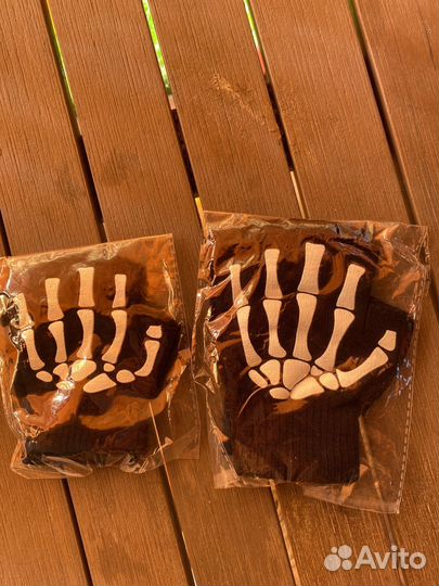 Перчатки скелет без пальцев светящиеся