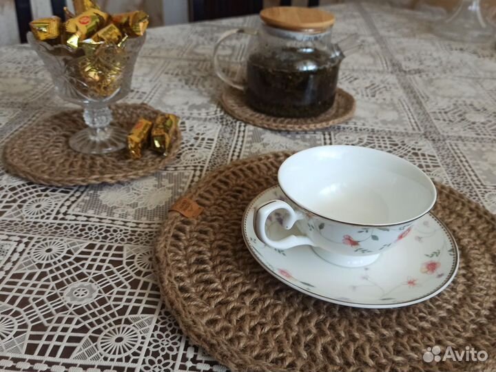 Салфетки сервировочные вязаные из джута