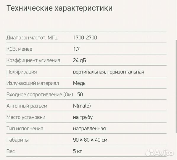 Параболическая антенна 3G/4G Усиление 24 дБ