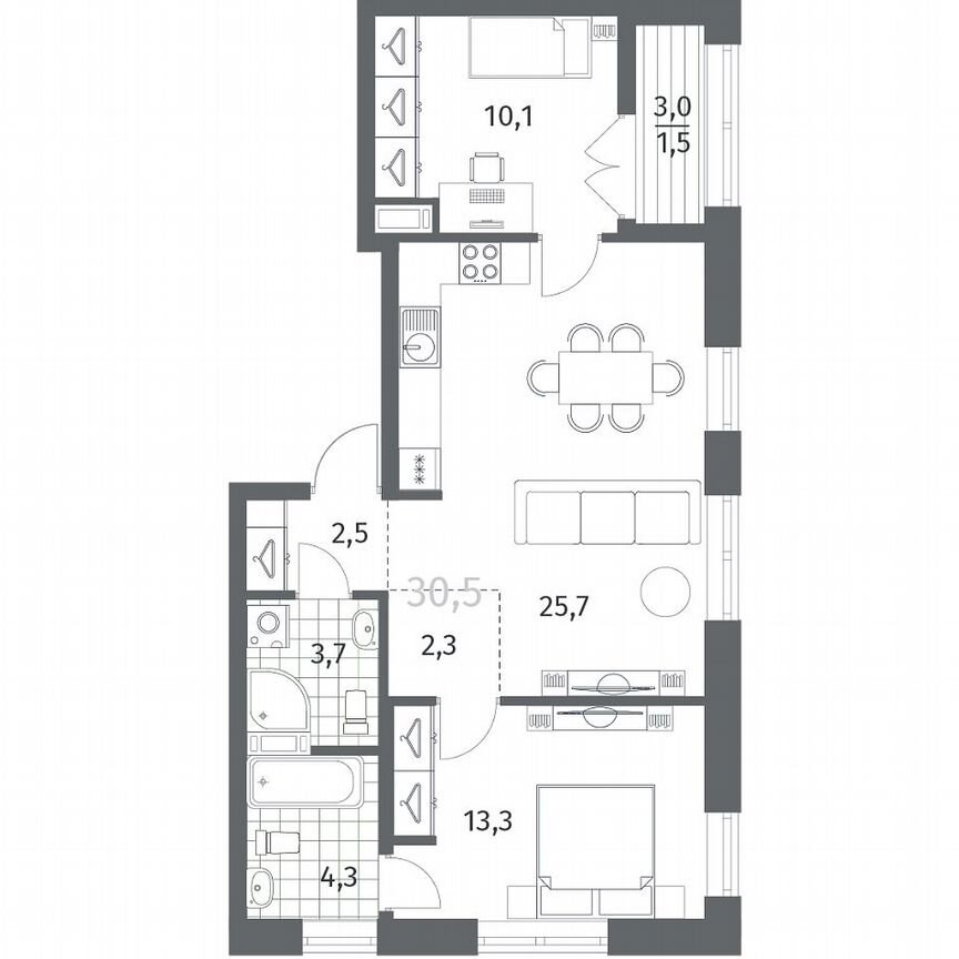 2-к. квартира, 63,5 м², 5/12 эт.