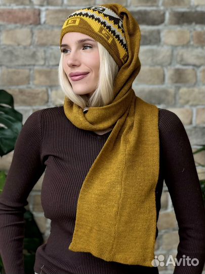 Перуанская женская шапка- шарф Инка цвет охра