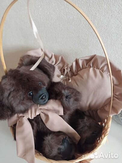 Мишка натуральный мех,кожа