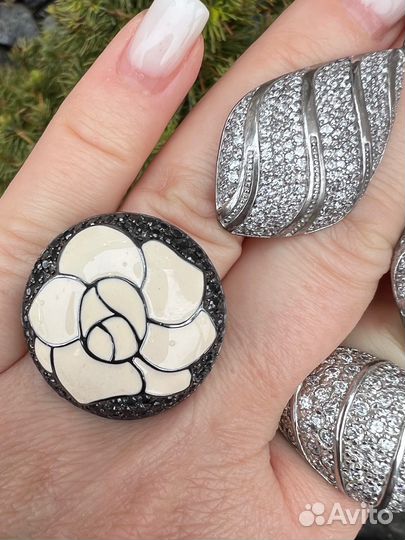 Комплект серебро 925, циркон кольцо эмаль новое