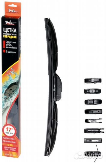 Щетка стеклоочистителя гибридная 430мм 3 адаптера