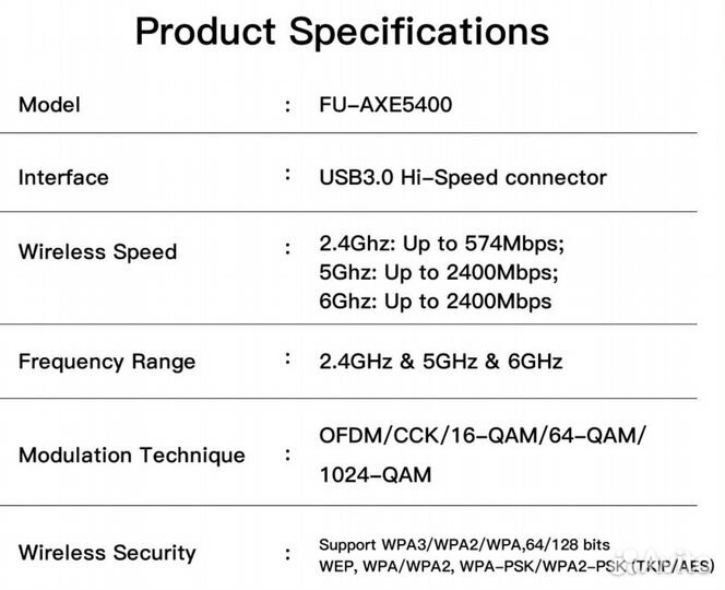 Беспроводной Wifi 6e адаптер USB 3.0 FU-AX5400