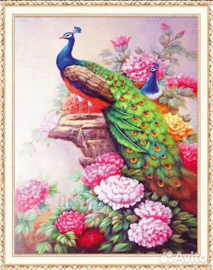 Алмазная мозаика 40x50 Два павлина на горе надо пи