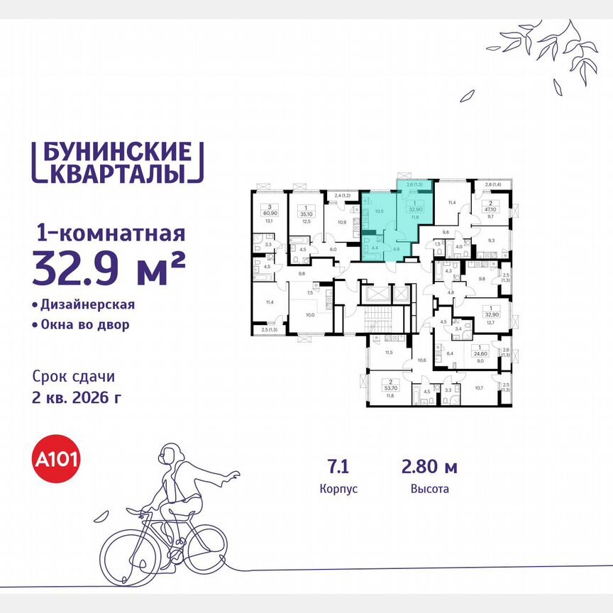 1-к. квартира, 32,9 м², 10/17 эт.