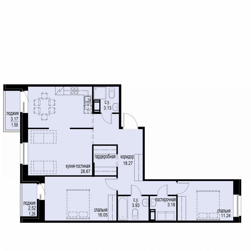 2-к. квартира, 87,3 м², 6/12 эт.