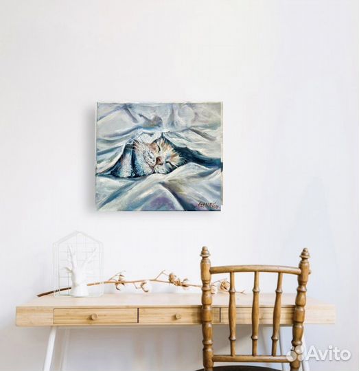 Картина маслом с котом в спальню 25х30