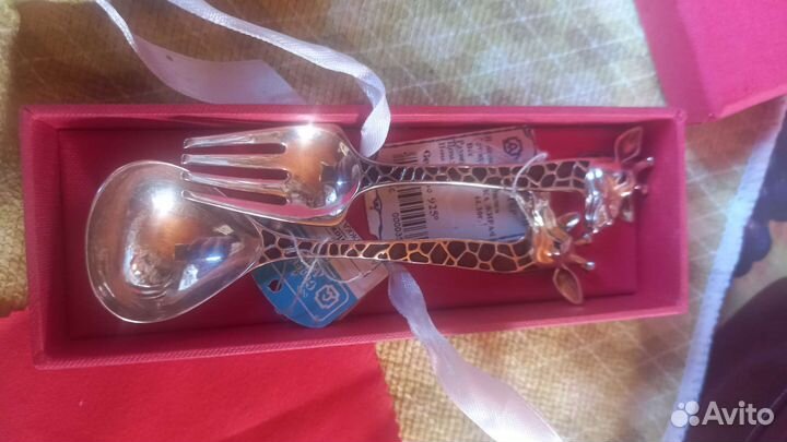 Ложка и вилка серебро 925, эмаль
