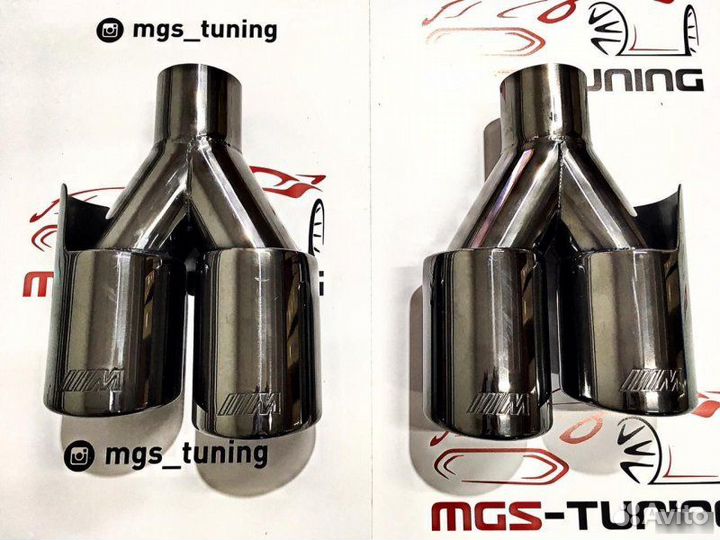 Насадки на выхлоп BMW двойные с лого M black 79 мм