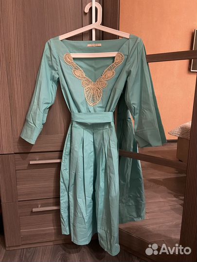 Итальянское платье Beatrice бирюзового цвета