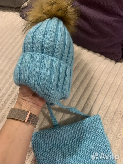 Комплект шапка и снуд голубой