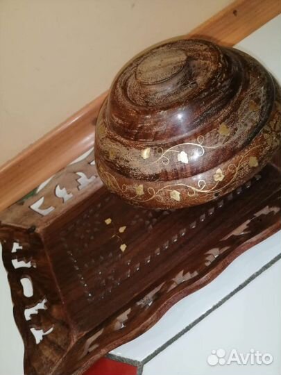 Шкатулка, поднос, дерево латунь Индия