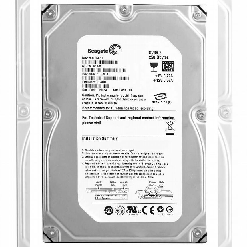 [ST3250820SV] Жесткий Диск Seagate 250gb Sata2 3,5" St3250820sv