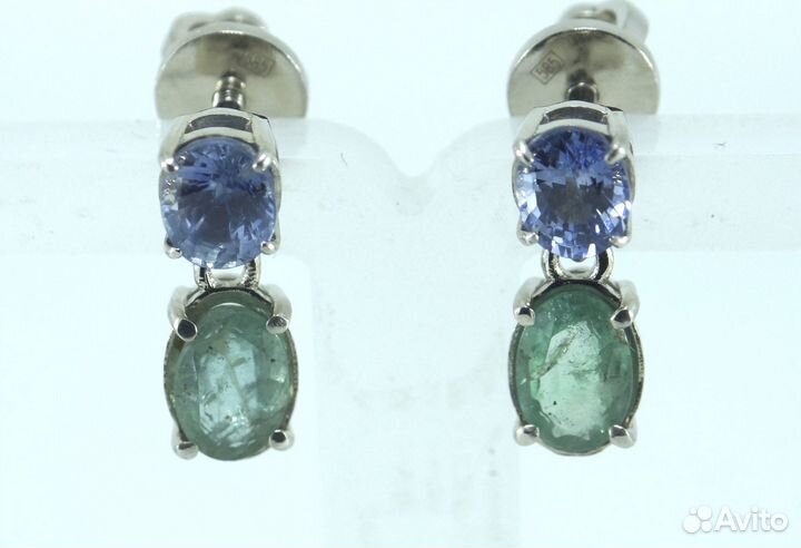 Пусеты с Сапфирами и Изумрудами