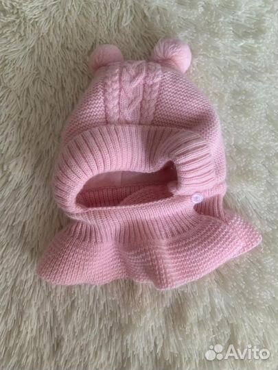 Шапка-шлем вязаная зимняя для девочки 38-40 размер