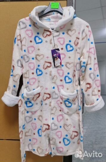 Халат женский флис с капюшоном