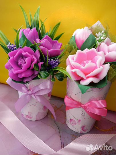 Букеты из мыла, с тюльпанами