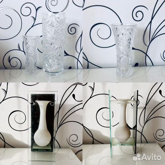 Ваза для цветов хрусталь белая стекло