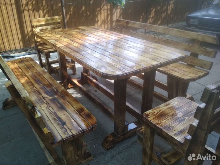Стол и лавочки из массива сосны