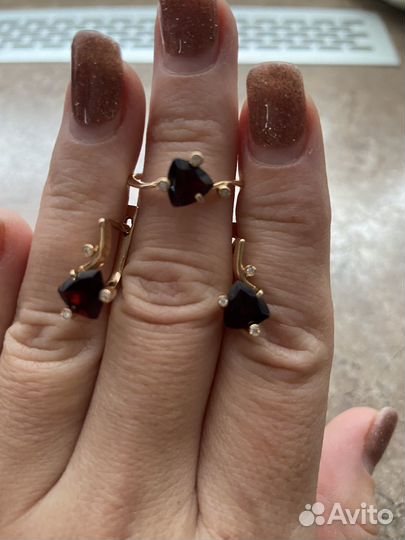 Золотой комплект серьги и кольцо