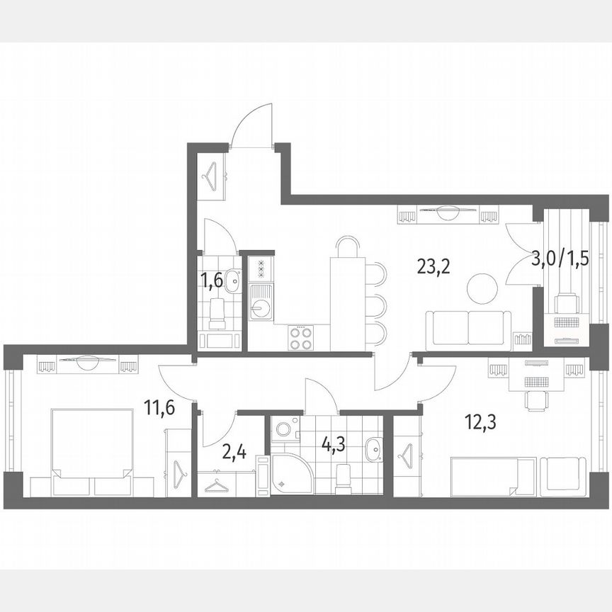 2-к. квартира, 62,2 м², 2/9 эт.