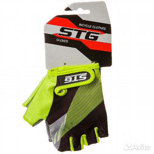 Велоперчатки STG мод.911 с защитной прокладкой,застежка на липучке,размер С,черн/салат
