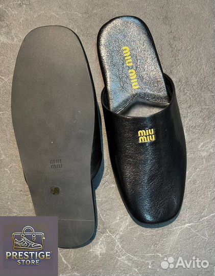 Тапочки Miu Miu кожаные черные, 40р