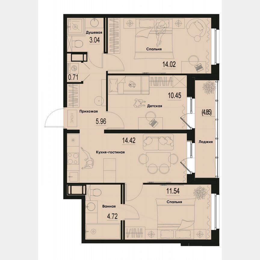 3-к. квартира, 67,3 м², 2/12 эт.