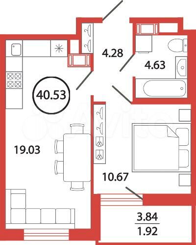 1-к. квартира, 40,5 м², 7/12 эт.