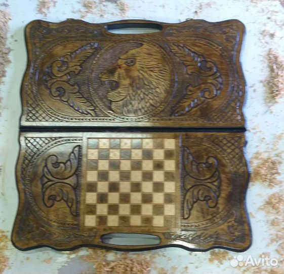 Шахматы нарды шашки 3 в 1 ручной работы