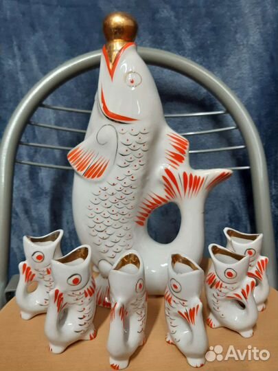 Фарфоровый набор рыбки графин и стопки