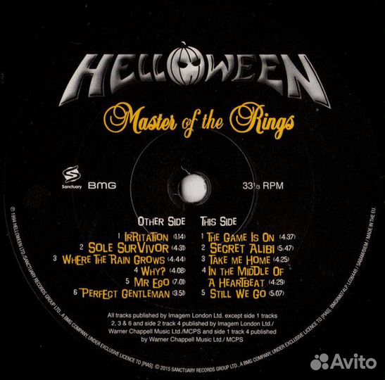 Виниловая пластинка Helloween - Master Of The Ring