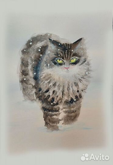 Картина акварель Кот