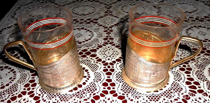 Подстаканники со стаканами 1965г. 2 пары