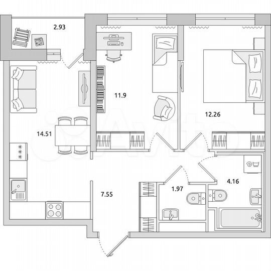 2-к. квартира, 55,3 м², 21/21 эт.